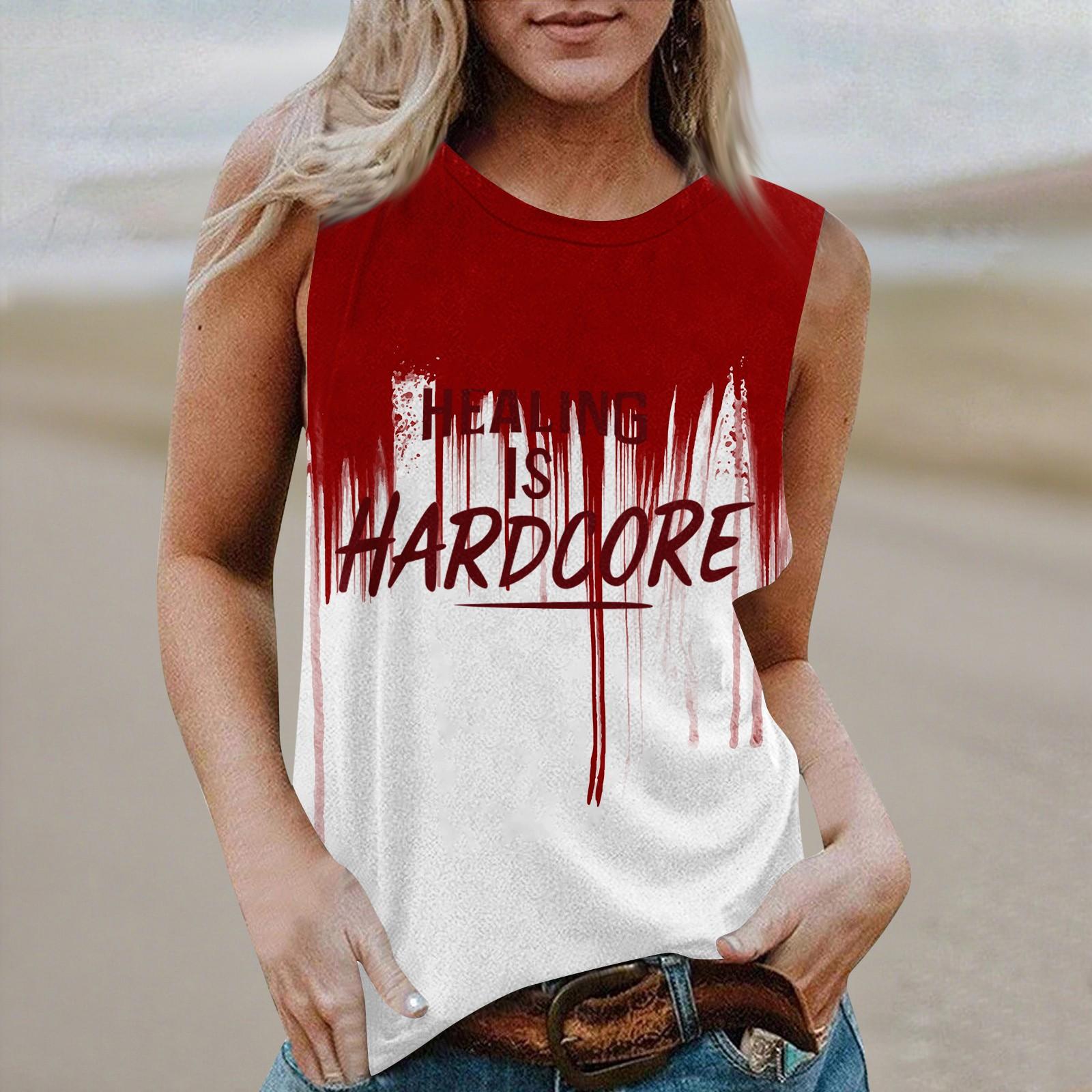 

Женская повседневная футболка-топ без рукавов с круглым вырезом и принтом на Хэллоуин S белый