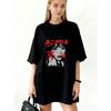Oversized T-Shirt Black Japanese Text And Graphic Print With Star And Portrait Design Casual Streetwear For Women