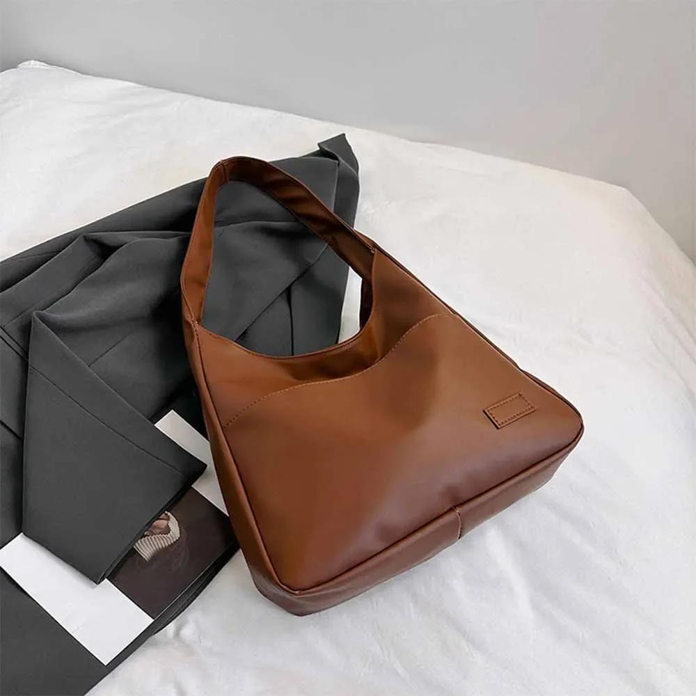 Simple large capacity casual retro shoulder bag, casual commuting fashiable handbag Extra Large коричневый