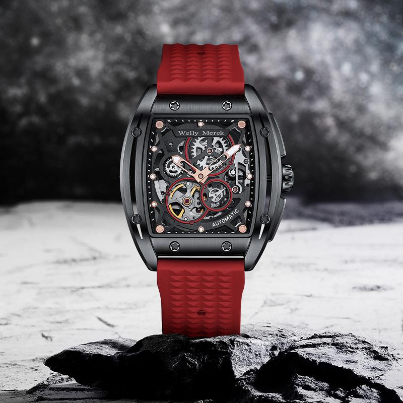 WM Watch Automatic Mechanical Watches Man Skeleton Stainless Steel Sapphire Crystal Tonneau Welly Merck Watch WM083