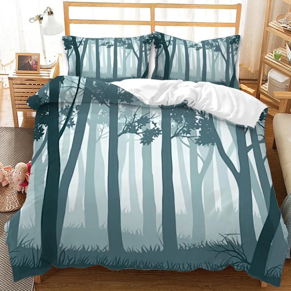 Forest Duvet Cover Set Tree Pattern Cool Colors King Queen Size Polyester Comforter Cover for Kids Boys Girls Teens Bedding Set