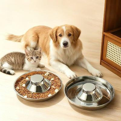 Edelstahl Futternapf für Haustiere Große Kapazität Mehrere Größen Langsamer Futterspender Napf Langlebig Leicht zu Reinigen Entwöhnungsnapf Welpen Katzen Haustierbedarf