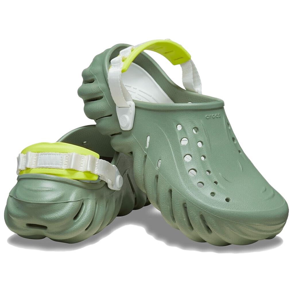 Crocs Echo Round Toe Thick Sole Clogs Unisex Footwear Avocado-Green 207937-308