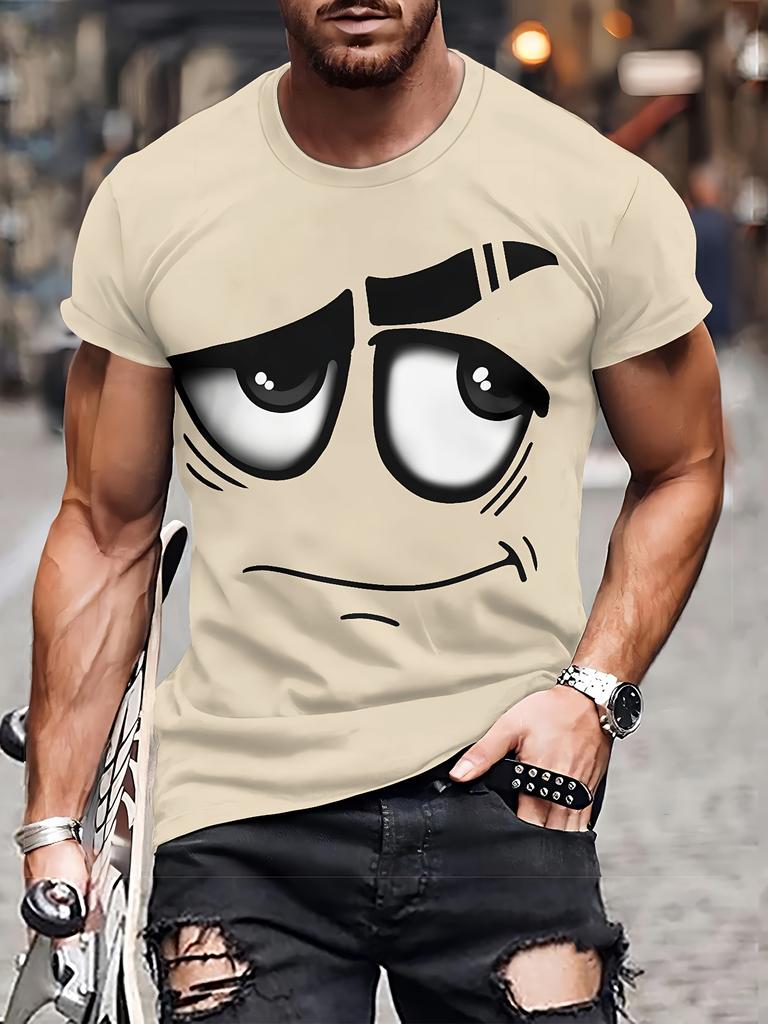 Stilvolles Herren 3D-Druck Grafik Rundhals T-Shirt Atmungsaktives Freizeit-T-Shirt