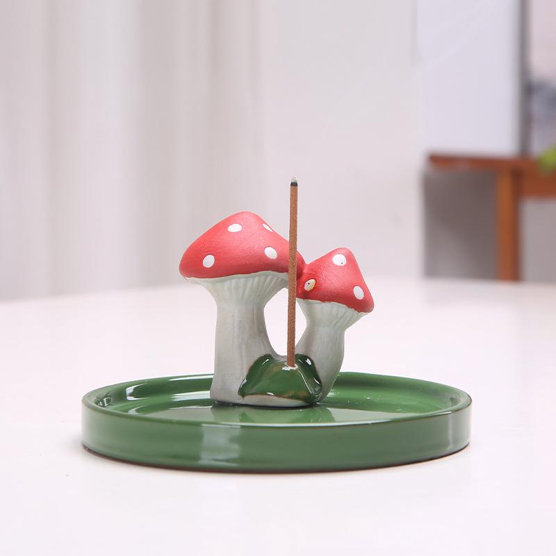 

Ceramic Mushroom Incense Holder: Creative Mini Stand for Zen, Office, or Home Decor.
