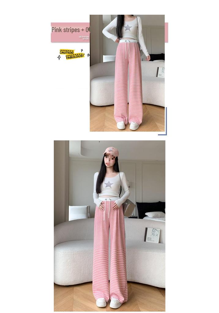 2024 Autumn Stripe Wide-Leg Maternity Pants - Loose, Floor-Length, Casual Fit
