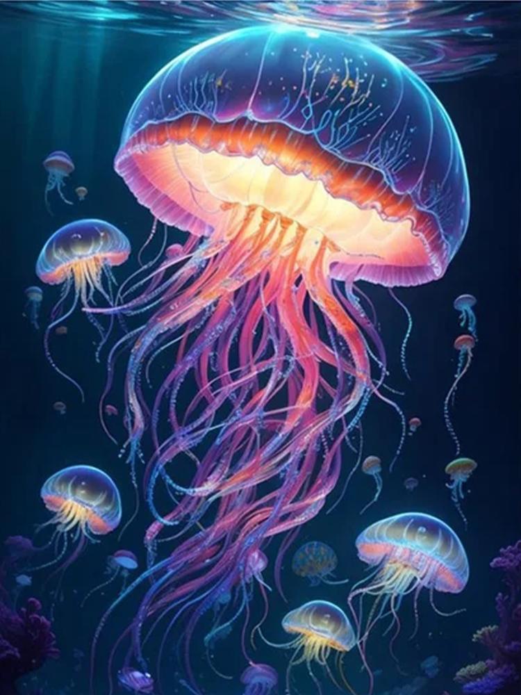 Marine Animal 5DDIY Diamond Painting Colorful Jellyfish Full Diamond Inlaid Diamond Art Cross Embroidery Set Cartoon Decoration