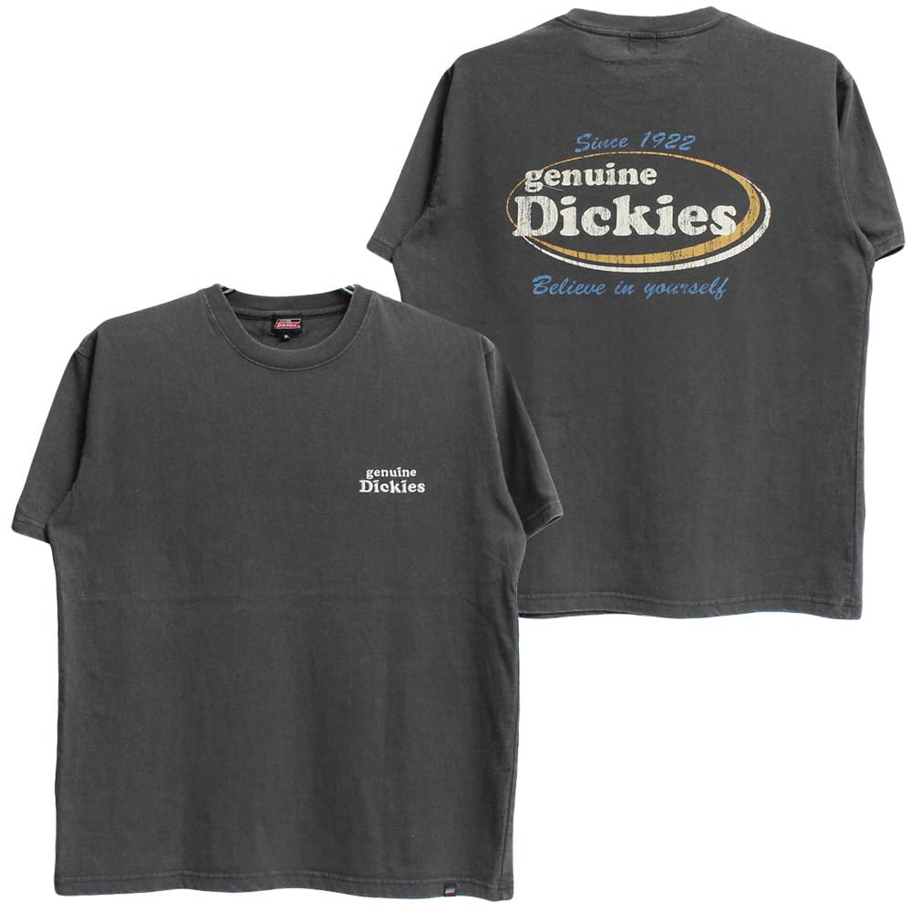 GENUINE DICKIES Men's Short Sleeve T-Shirt, Powder Bleached Print, Crew Neck, Size 3L, Black (48)