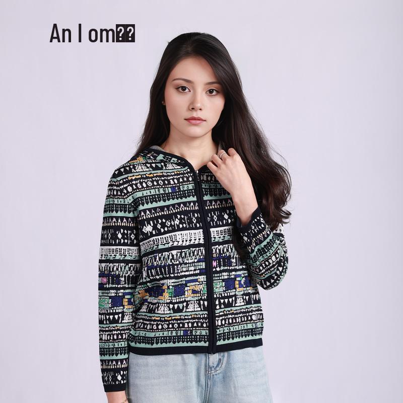 Anlom Geometric Plaid Hooded Cardigan
