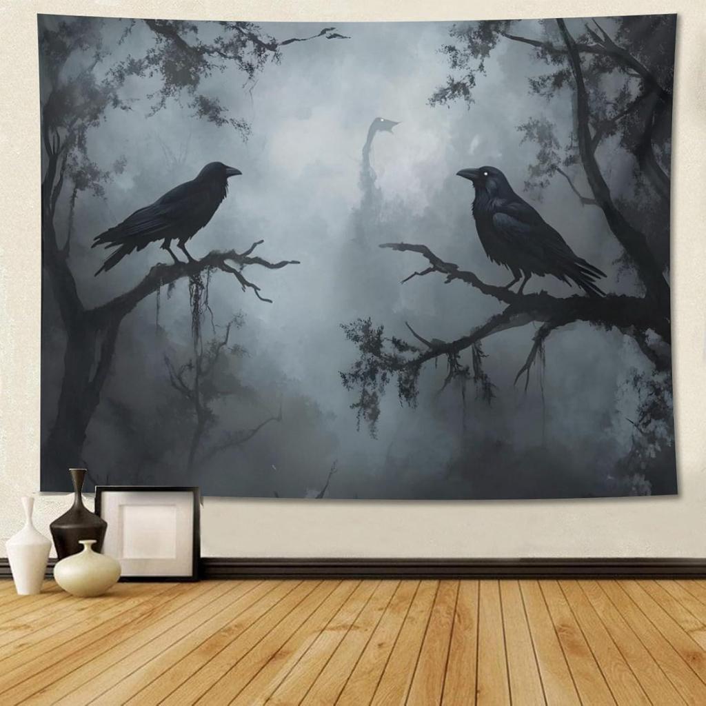 Tapestry Zkpefeh Foggy Forest Crows Raven