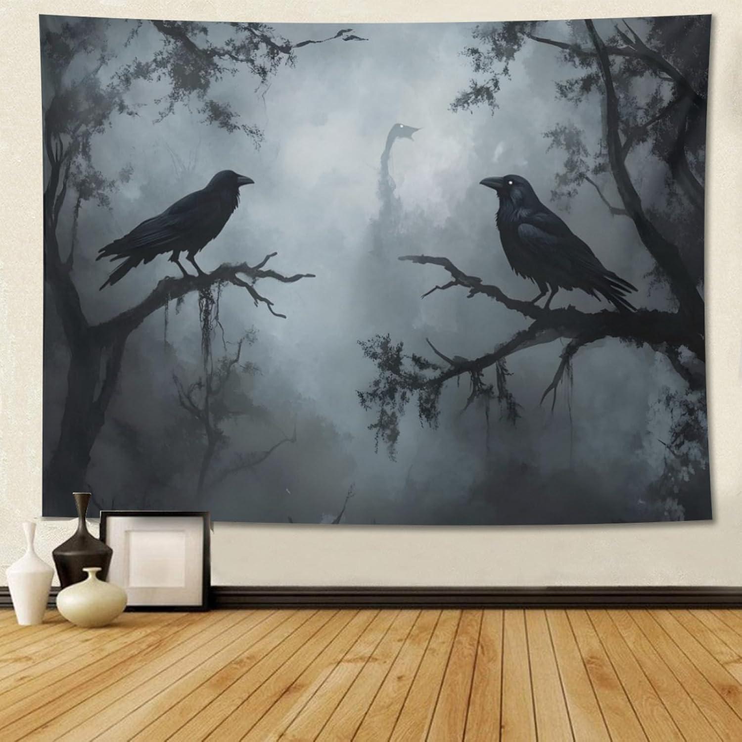 Tapestry zkpefeh foggy forest crows raven 75x100 чёрный