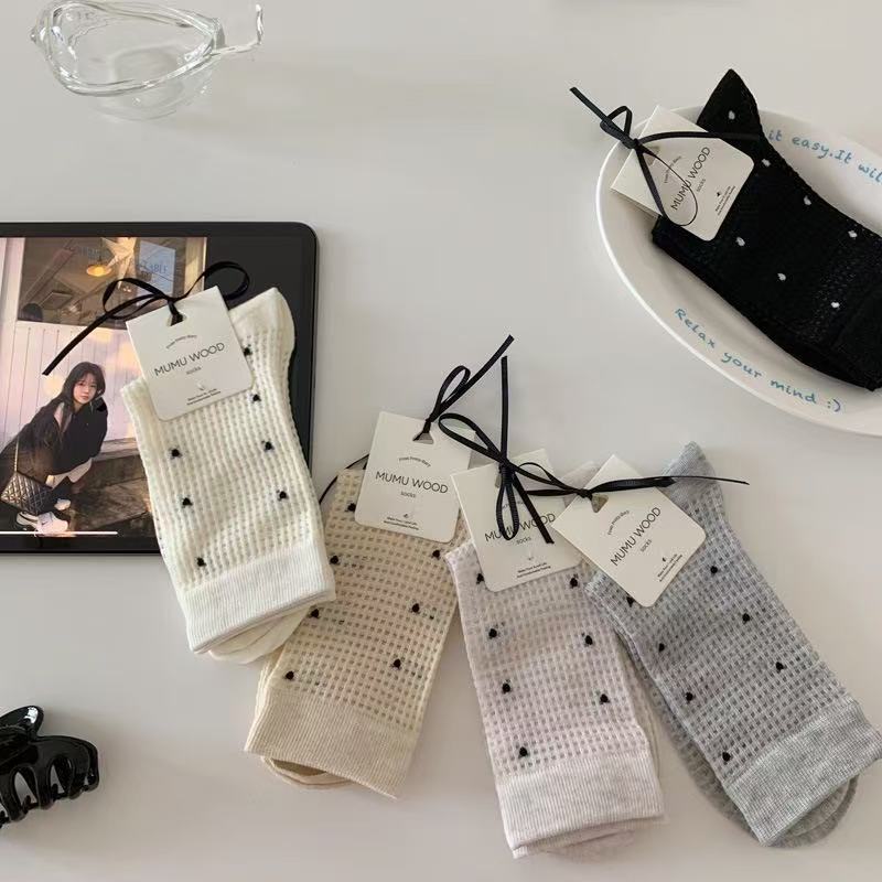 Women Spring and Summer Thin Polka Dot Mesh Tube Cotton Socks