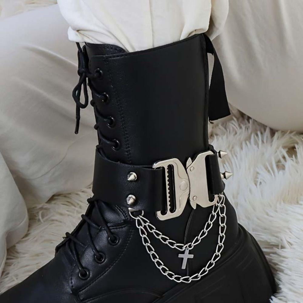 Leatherette Leg Garter Adjustable Shoes Accessories Punk Choker Chain Armband Halloween