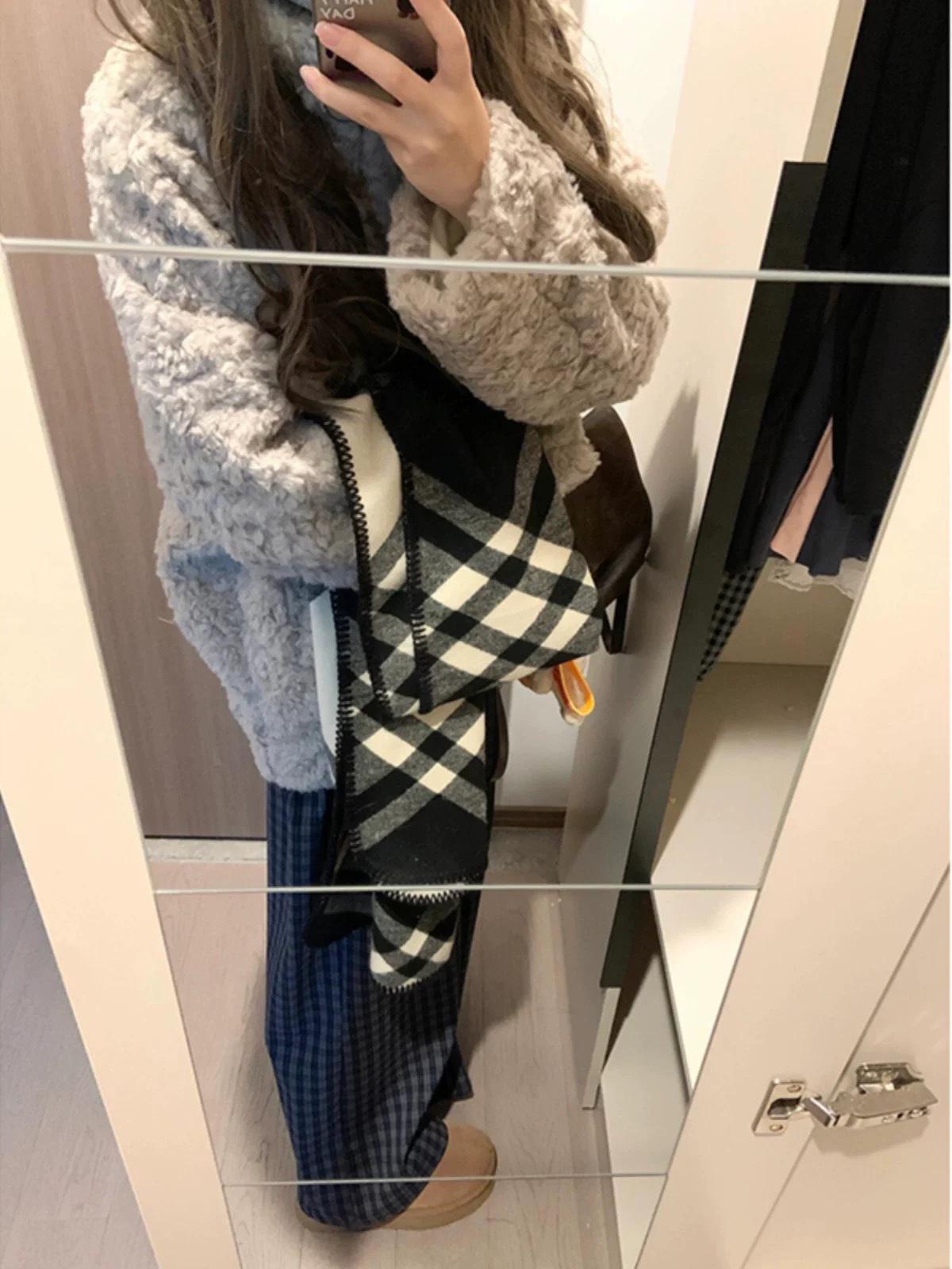 

Женское утолщенное пушистое пальто из овечьей шерсти с воротником-стойкой для осени и зимы S серый