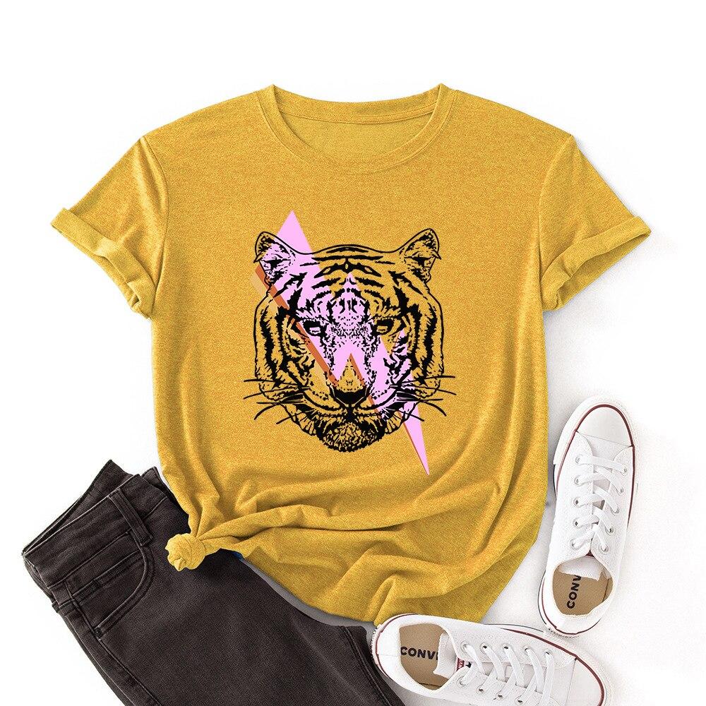 Women Summer T Shirt  Tiger Print Retro Fashion Short Sleeve Tees Casual   Printed  Tops