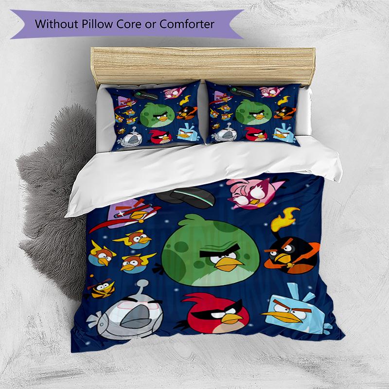 3pcs Duvet Cover Set (1*Duvet Cover + 2*Pillowcase, Without Core), Angry Birds Print Bedding Set, Bedroom Decor, All‑Season, Birthday Gift