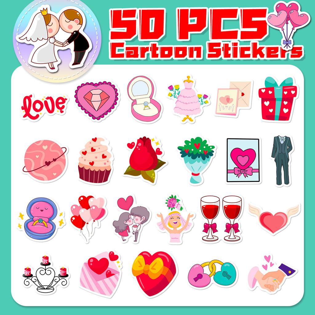 50 Wedding Doodle Stickers Wedding Cartoon DIY Doodle Computer Suitcase Wedding Stickers Party