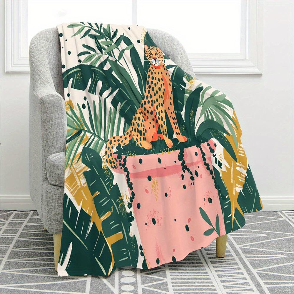 Cartoon cheetah animal digital-printed polyester Bedroom velvet flannel cover blanket Fleece soft sofa cover blankets for beds