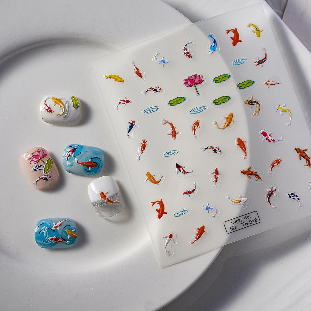 Chinese Koi Fish 5D Waterproof New Year Embossed Nail Art Stickers
