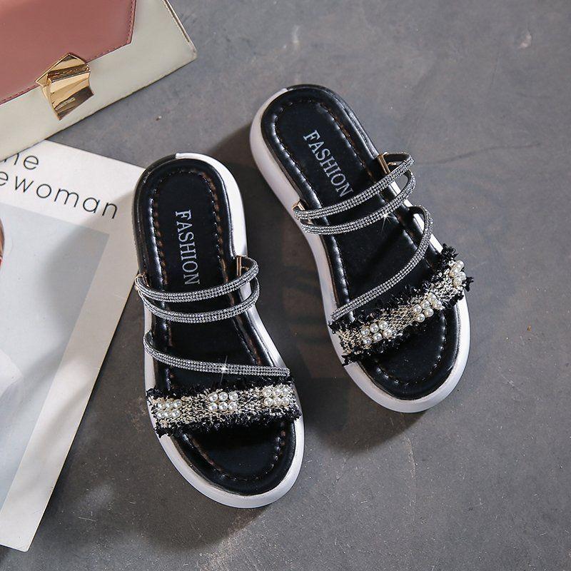 Fashion Pearl Women's Sandals Platform Rhinestones Luxury Ladies Shoes Summer Korea Designer The Best 2025 Anti Slip Hot Low Price Shoe