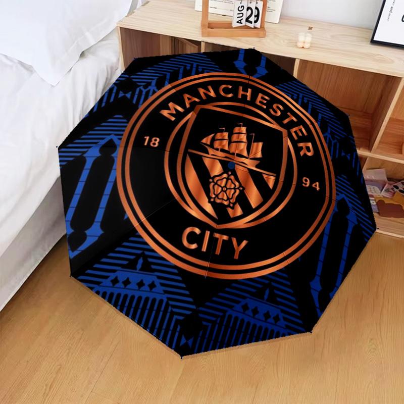1 Stück Manchester City F.C. Bedruckter Regenschirm Faltbarer Regenschirm, Automatischer Regenschirm 8-Speichen für Reisen, Camping Fan-Geschenke Weihnachtsgeschenke