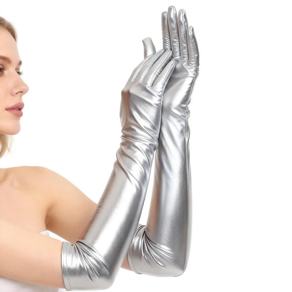 Skinny Patent Leather Gloves Solid Color Etiquette Mittens Shiny Long Gloves  Girl
