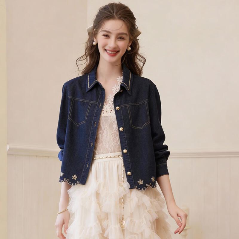 

Women s Embroidered Hem Denim Jacket L