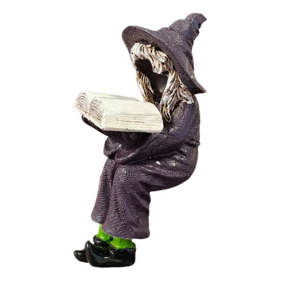 Reading Witch Figurine Halloween Shelf Sitter Witch Statue Resin Gothic