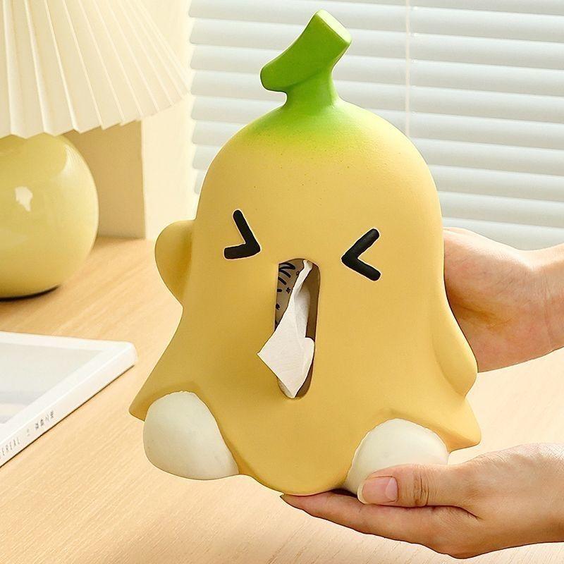 Neue Niedliche Bananen-Taschentuchbox Multifunktionaler Haushalts-Taschentuchboxhalter Kreatives Desktop-Keramik-Aufbewahrungsornament Serviettenhalter