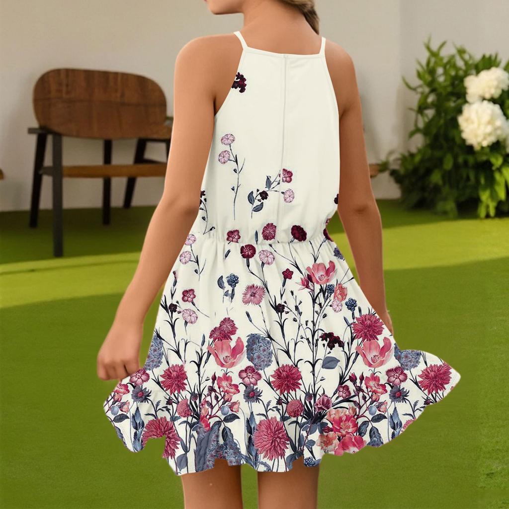 Rochie de vară casual pentru copii, cu gât rotund, culoare uni, fără mâneci