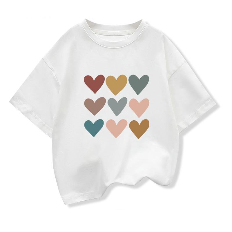 2026 Summer New Children's Clothing Girls Heart-Shaped Cartoon T-Shirt Children's Short Sleeve Pattern