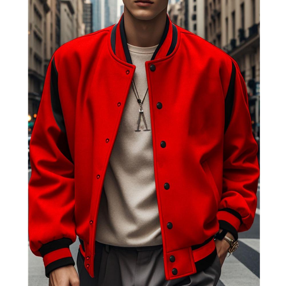 2025 European and American Men's Trendy Autumn and Winter Patchwork Buttoned Baseball Jacket Cardigan Coat