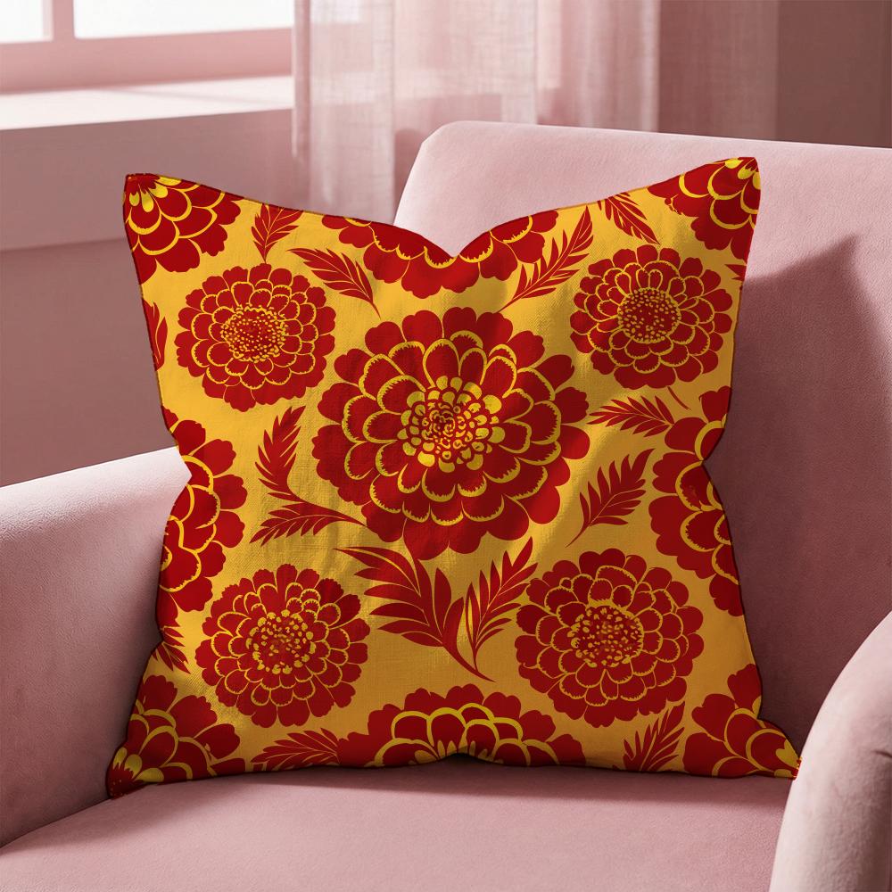 Vintage Gold Flowers Cushion Cover Multi-Scene Pillow Cover for Home & Car - Reversible, Soft & Durable for Daily Use