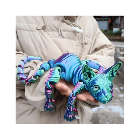 Kloubová bezsrstá kočka 3D tištěná figurka kočky Sphynx Flexibilní kočka Úleva od stresu Stolní mazlíček Fidget hračka Domácí kancelářská dekorace pro milovníka a sběratele koček