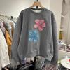 Sweatshirt Imprimé Floral Bordeaux pour Femme Col Rond Décontracté Coupe Ample Pull Col Rond Tendance