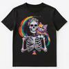 Colorful Paint Splash Skeleton With A Cat Art Graphic Unisex T-Shirt