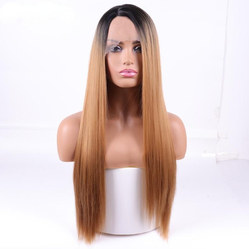 MISSQUEEN Peruci sintetice din față cu dantelă Ombre Brown Color Natural Wave Perucă de păr lungă și liberă pentru femei negre rezistente la căldură