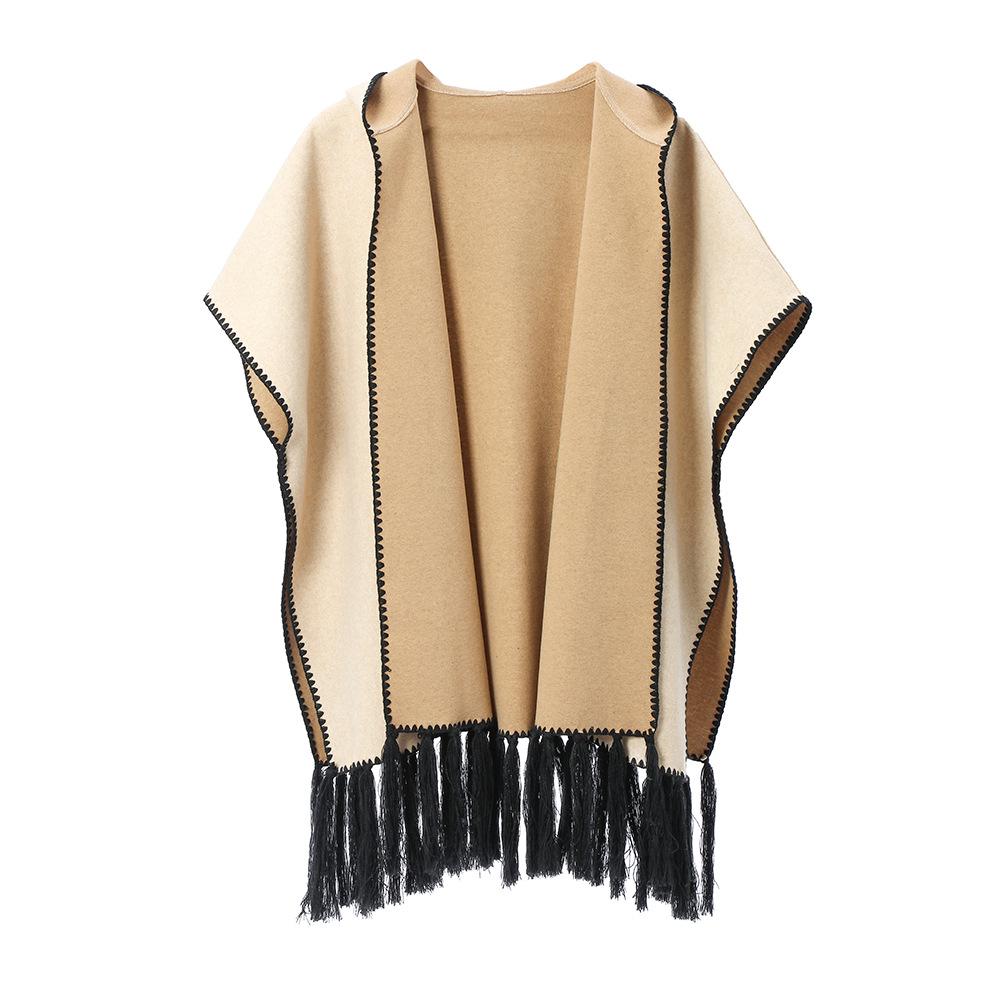 

Премиальный плащ-накидка с капюшоном и кисточками в европейско-американском стиле, Осень/Зима 2025 90x80 cm верблюд