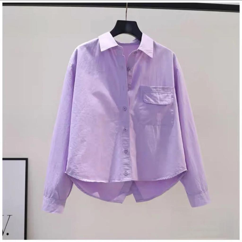 Dam Höstdesign Kortärmad Lättviktsskjorta Lös Passform Långärmad Jacka med Slits i Ryggen