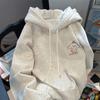 Womens Hooded Sweatshirt American Style Fleece Lined Thick Casual Long Sleeve Loose Fit Basic Print Top