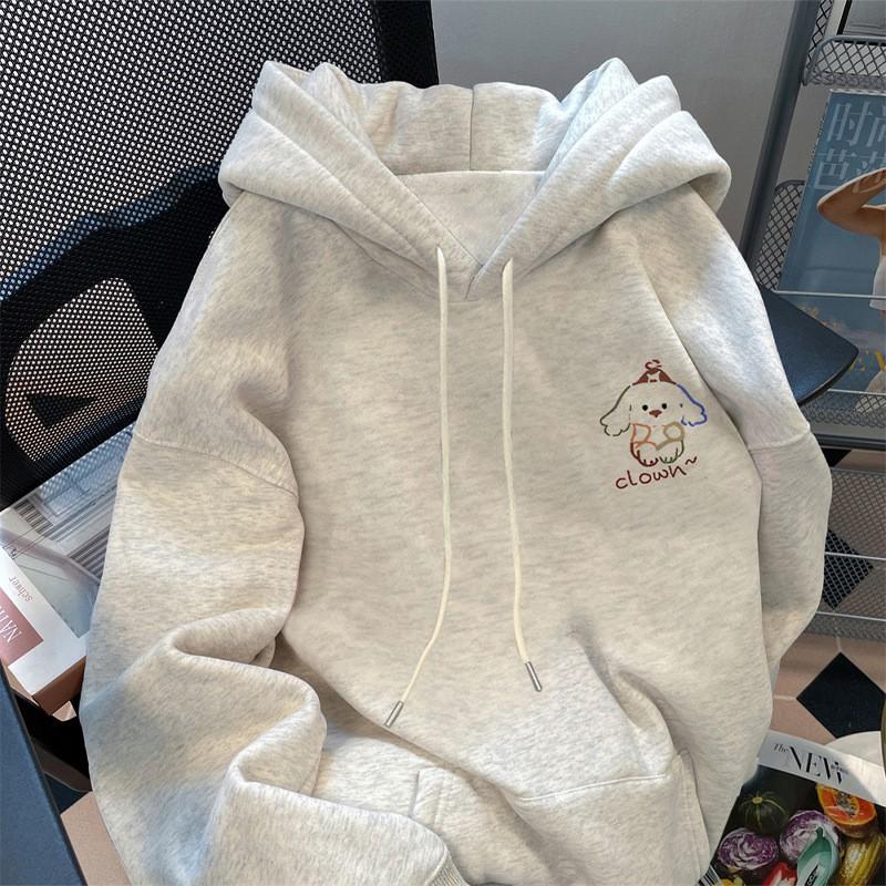 Womens Hooded Sweatshirt American Style Fleece Lined Thick Casual Long Sleeve Loose Fit Basic Print Top
