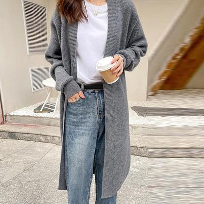 Women's Autumn Winter Cashmere Cardigan Loose Long Sleeve Solid Color Thickened Knitted Sweater