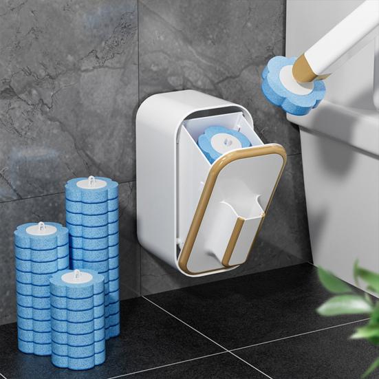 Spazzolino da WC con Manico Lungo Facile Installazione Kit Spazzolino da WC con Contenitore da Parete 24 Testine Aromatiche