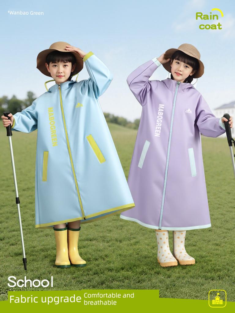Wanbaolü Children's Raincoat for Boys and Girls, Long Full-Body Rain Poncho with Backpack Space, Suitable for Primary School Students