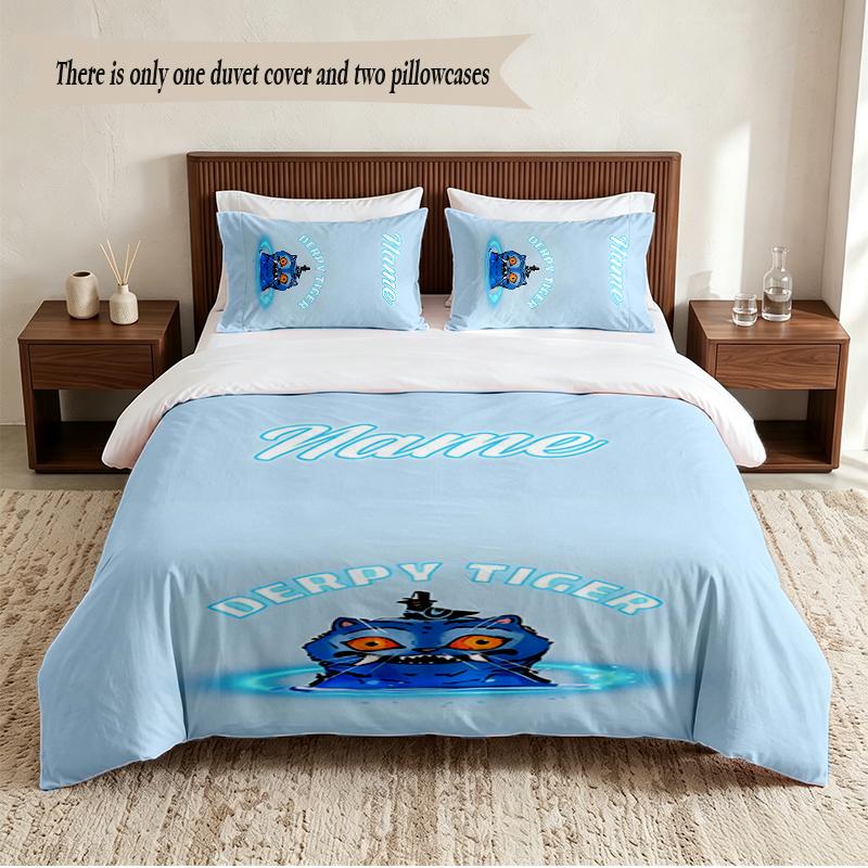 Derpy Tiger Personalized Custom Name 3‑Piece Bedding Set Soft Duvet Cover Set For Bedroom Home Decor