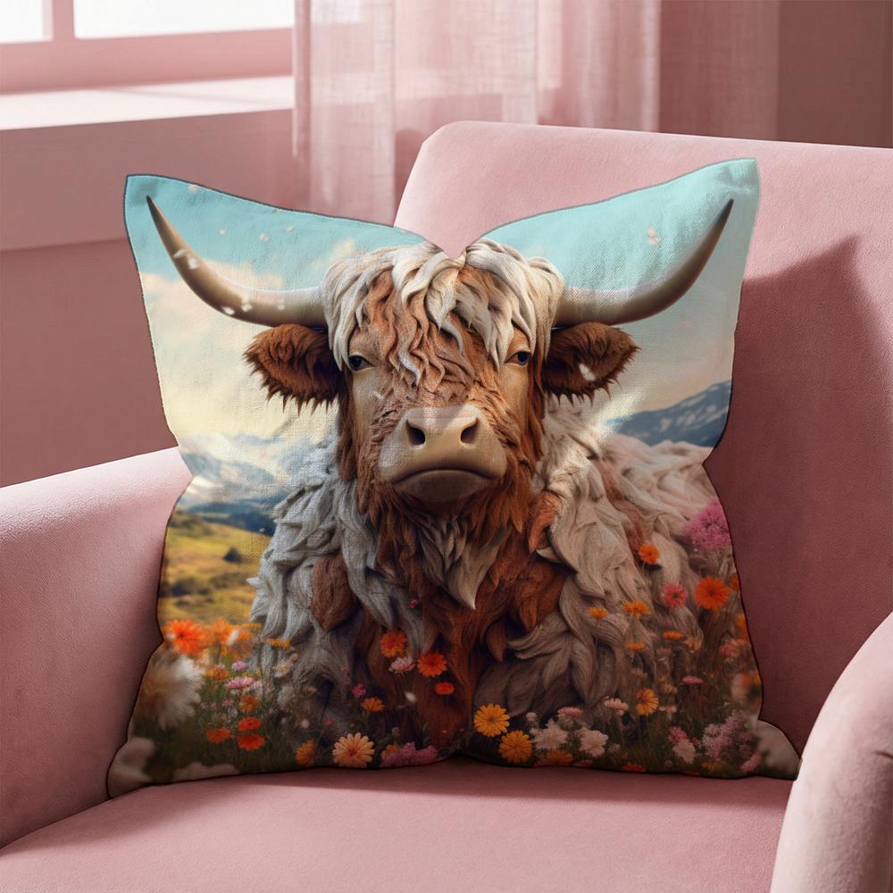 Lebendiges Hochlandrinder-Muster Kissenbezug Mehrzweck-Kissenbezug für Zuhause & Auto - Wendbar, Weich & Langlebig für den täglichen Gebrauch