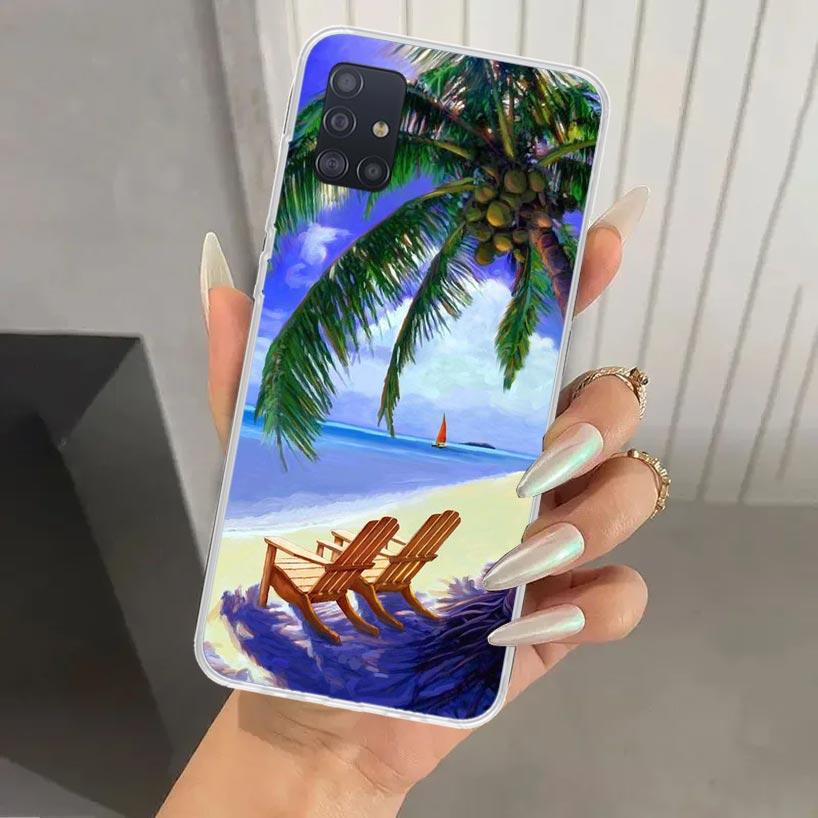 Summer Beach Sunset Sea Palm Tree Phone Case for Samsung Galaxy A52 A32 A22 A12 A02S A50S A30S A10S Note 20 Ultra 10 Plus S10 A3
