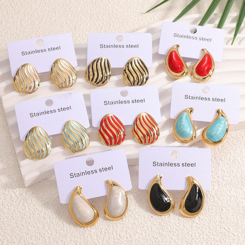 New Versatile Temperament Stainless Steel Drop Glaze Enamel Stud Earrings Personalized Niche Light Luxury Sweet Earrings Women