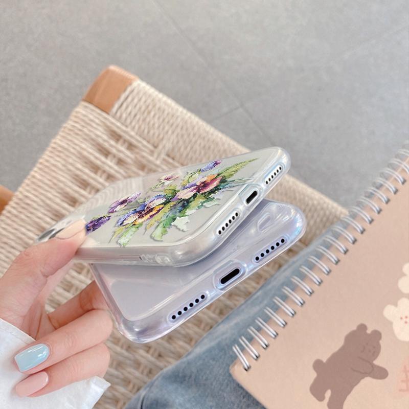 Fashion Flower Soft Clear Silicone Case For Xiaomi Redmi Note 13 14T 15 Samsung A55 A35 S24 FE iPhone Huawei Honor Camera Protective Shockproof Cover