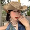 Summer Bucket Hat For Men Cowboy Cap Outdoor Sunshade Riding Hiking Fisherman Cap Big Brim Foldable Mesh Sunscreen Sunhat